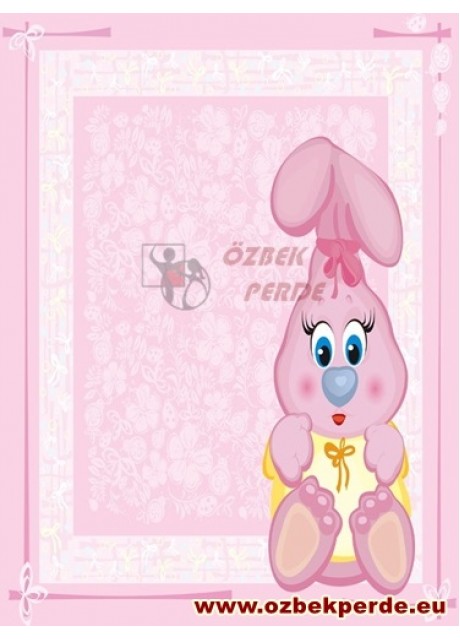 Pembe Tavşan Baskılı Bebek Halısı